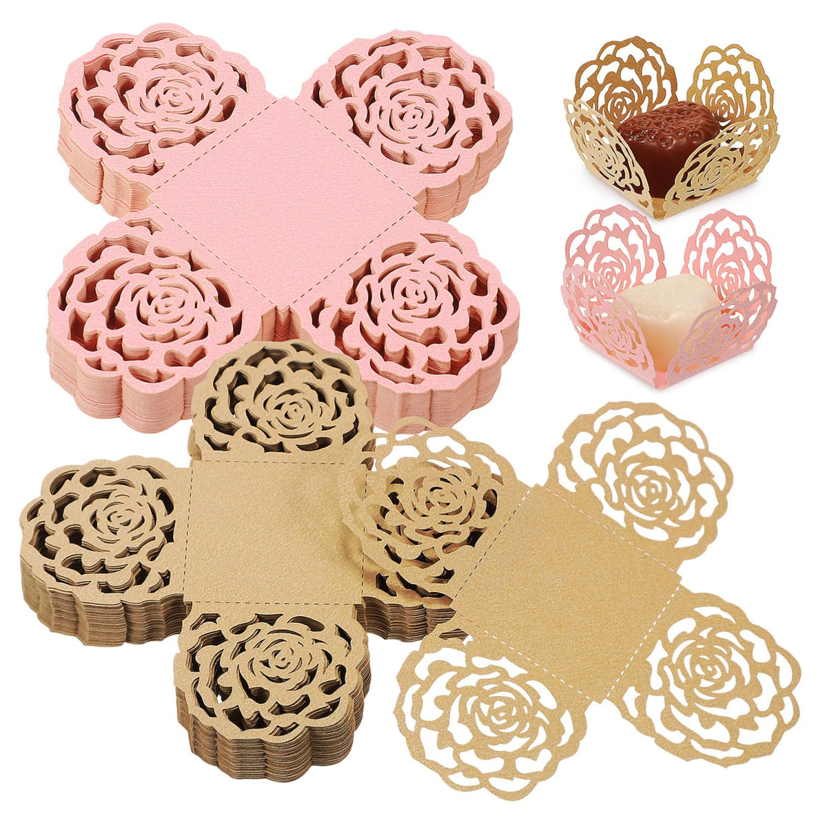 OHPHCALL 100pcs Truffle Wrappers for Chocolate and Decorative Paper Liners Hollow Lace Design for Weddings Birthdays and Party Treats