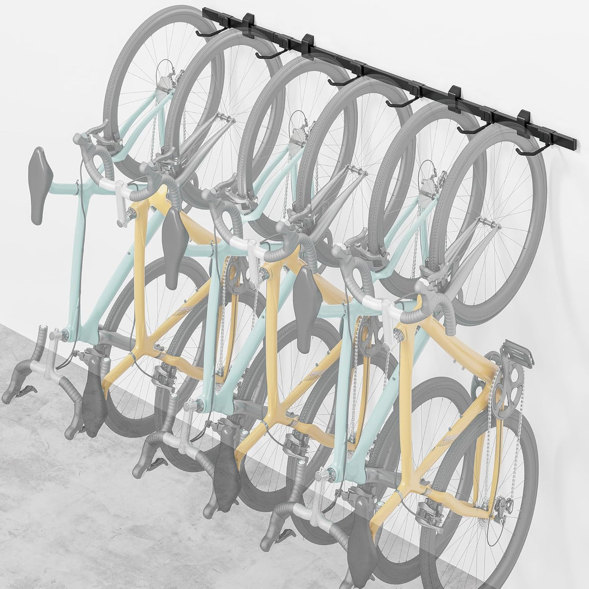 monTEK Enhanced Garage Bike Rack, Adjustable 6 Bike Hangers for Garage, Equipped with 78.5in Extended Rail to Accommodate Various Bicycle Sizes, Heavy-Duty Steel Bike Wall Mount, Max Capacity 330 lbs