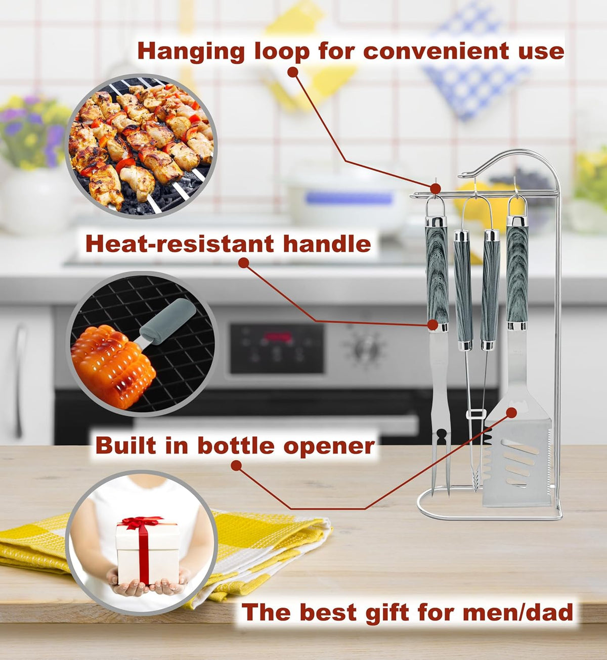 ROMANTICIST 20pcs Heavy Duty BBQ Grill Tool Set in Case - The Very Best Grill Gift for Father's Day and Christmas - Professional BBQ Accessories Set for Outdoor Cooking Camping Grilling Smoking, Grey