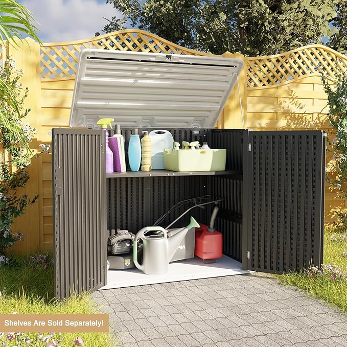 KINYING Larger Outdoor Storage Shed Weather Resistance, Resin Sheds & Outdoor Storage for Garden, Patios, Backyards, 48 Cu.Ft Tool Shed for Garbage Cans, Lawn Mower, Garden Tools,Black