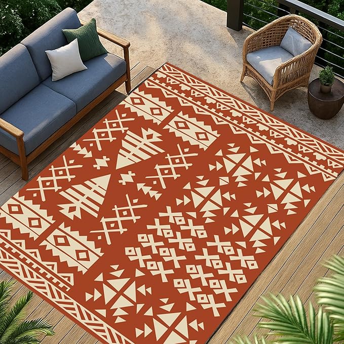 WILDROOTS 4x6 Feet Plastic Exotic Red Outdoor Rug, Stain Resistant Waterproof Reversible Outdoor Patio Rug, Fade Resistant Camping Rug