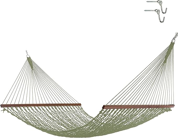 Hatteras Hammocks Deluxe Meadow Duracord Rope Hammock with Free Extension Chains & Tree Hooks, Handcrafted in The USA, 450 LB Weight Capacity, 13 ft. x 60 in