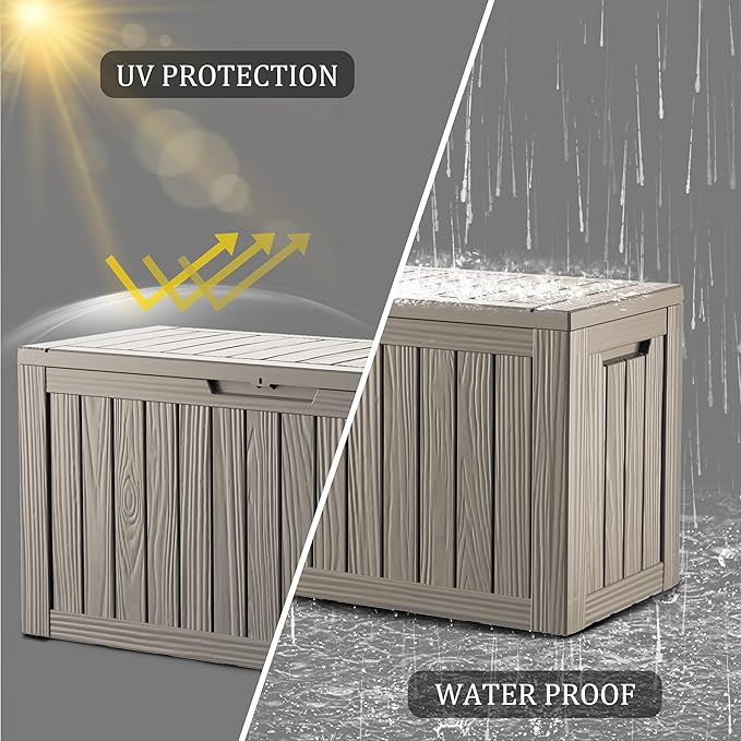 80 Gallon Lockable Resin Deck Box, Waterproof & UV-Resistant Outdoor Storage Box for Outdoor Cushion Storage, Garden Tools & Pool Accessories Storage, Gray