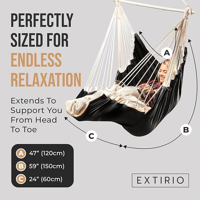 Hanging Hammock Chair Swing – Hanging Chair Outdoor & Indoor - Hammock Swing Chair – Quick & Easy Setup with Hardware Kit – Durable & Spacious Full Body Support – Holds 440 Lbs