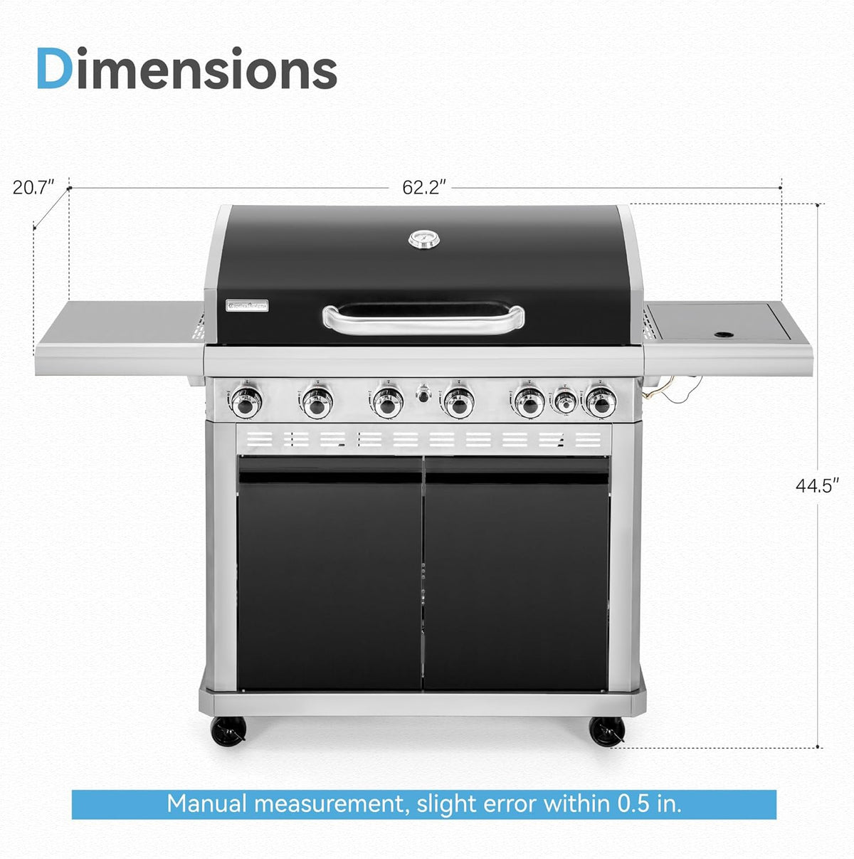 2 in 1 Propane Griddle Grill Combo, 6-Burner Propane Gas BBQ Combo Grill with Porcelain-Enameled Cast Iron Grates & Plate, 42,000 BTU with Side Stove for Outdoor Cooking Camping Patio Backyard