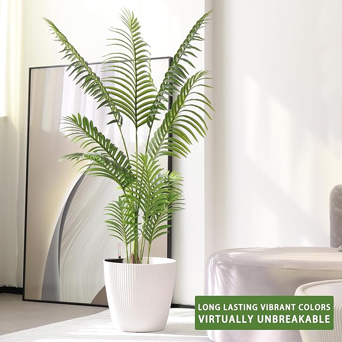 Dexceder 13x12 Self Watering Planters Indoor, Inner Mat Design, Floor Standing Flower Plant Pot with Water Level Indicator (2 Pack, White)
