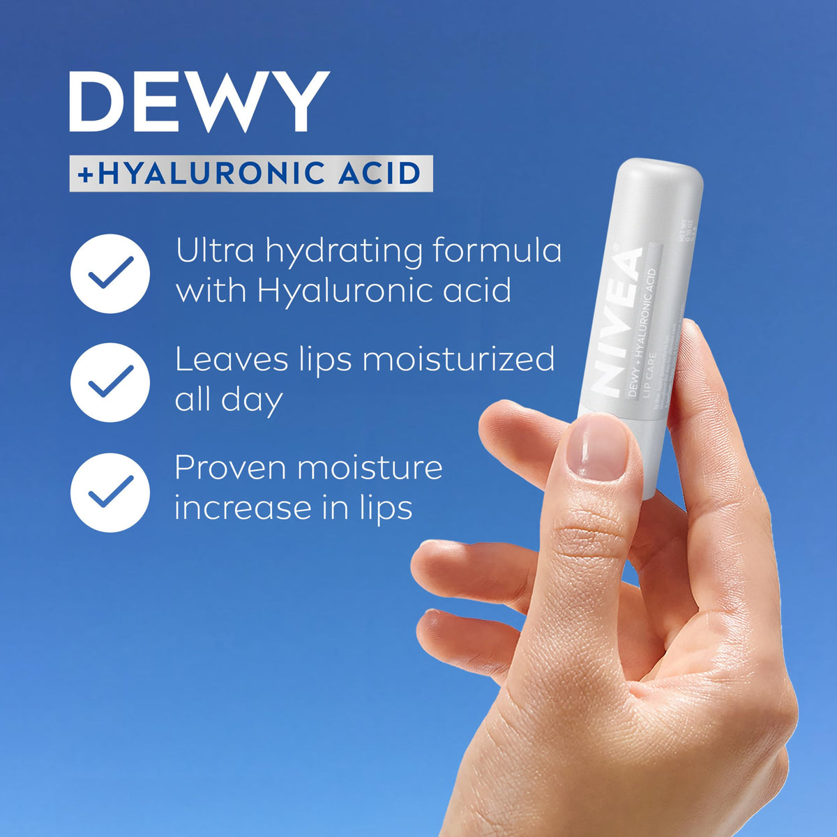 NIVEA Dewy and Hyaluronic Acid Lip Care, Moisturizing Lip Balm, 4 x 0.18 OZ