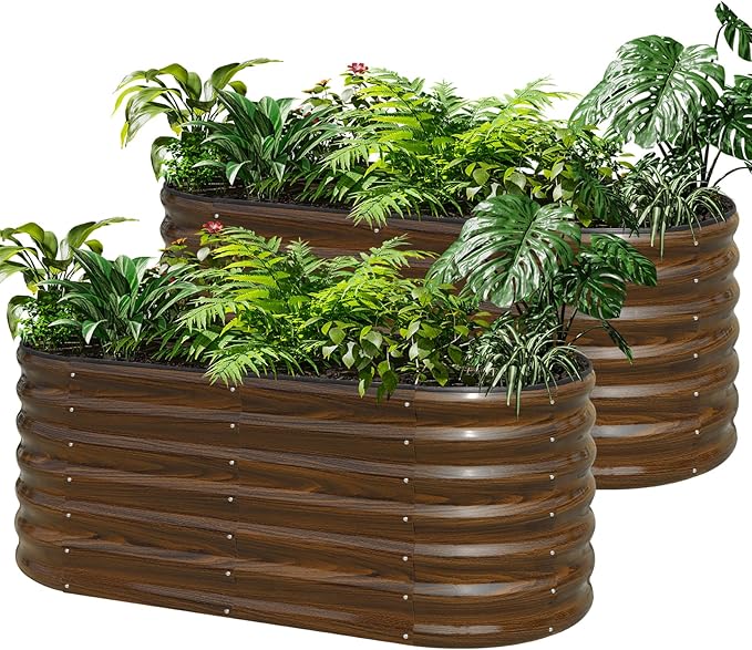 SnugNiture Galvanized Steel Raised Garden Bed, 4x2x2 ft, Outdoor Oval Deep Root Planter Box for Growing Vegetables, Flowers and Fruits