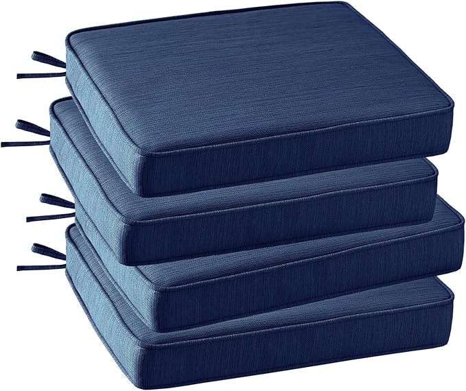 Outdoor Square Corner Seat Cushion, 19"x19"x3", Set of 4, Non Slip Seat Cushion Pads with Removable Cover for Patio Furniture, Garden Yard Lawn, Navy