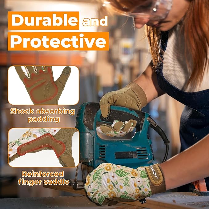 HANDLANDY Women Safety Work Gloves Utility Touch Screen Working Grip Glove for Yardwork Gardening Breathable Mechanic Gloves