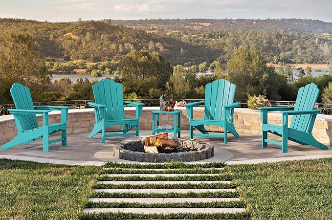 KINGYES HDPE Adirondack Chair, Classic for Patio Garden, Fire Pit, Backyard & Lawn Furniture, Easy Maintenance All Weather Adult Size Adirondack Chair, Crystal Blue
