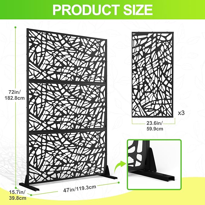 Outdoor Privacy Screen,72" H×47" W Metal Privacy Screen, Freestanding Privacy Fence Panels for Patio
