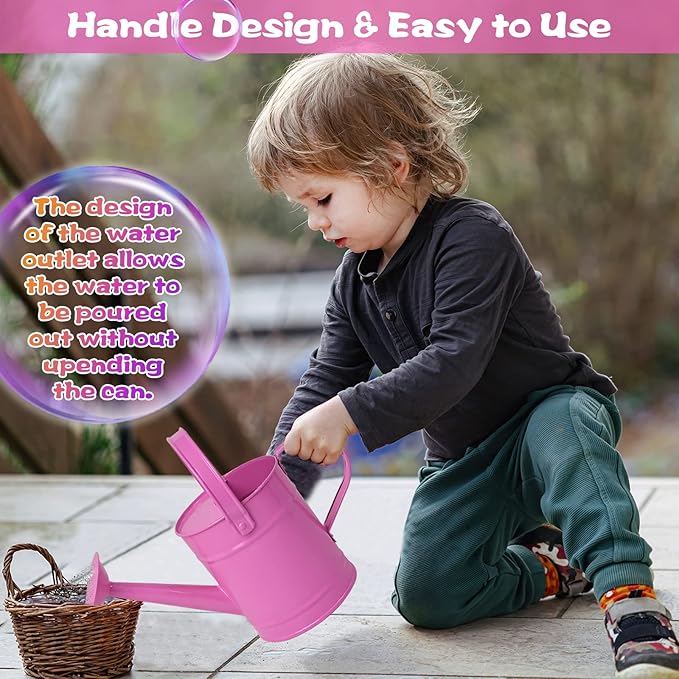 Finderomend 1.5 Liter Metal Watering Can,Iron Art for Kids Children Garden Watering Bucket Indoor Outdoor Home Office Gardening Plant Sprinkling Can (Pink)