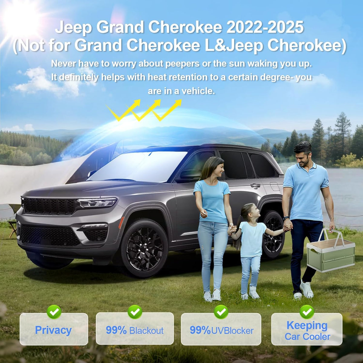 8pcs Car Window Shades for Jeep Grand Cherokee 2022-2025(Not Grand Cherokee L&Jeep Cherokee) Accessories,Windshield Side Rear Full Sunshade,Sun Visor UV Blocking, Privacy Protection for Outdoor