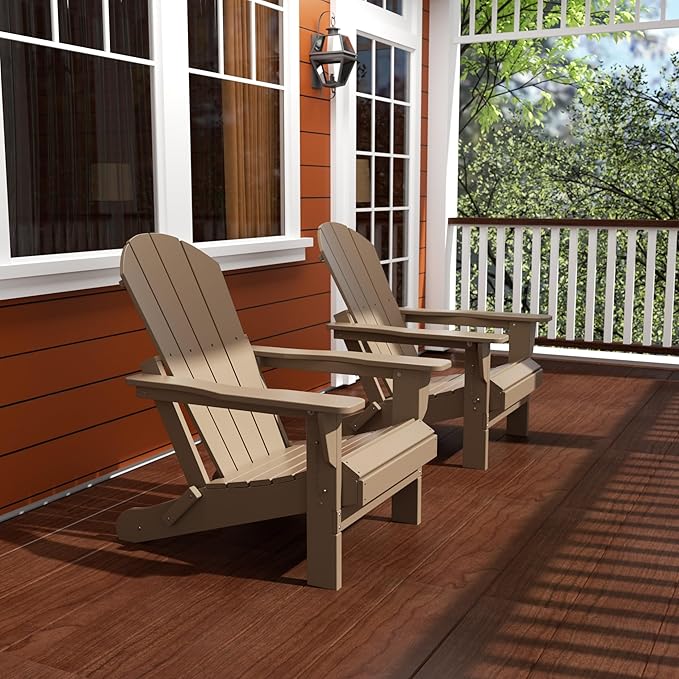 Westin Outdoors Laguna WO Home Furniture Adirondack Chair 2 PCS Set Outdoor Folding Patio Chair for Bon Fire Pit Garden Lawn Backyard Lounging Relaxing (Weathered Wood)