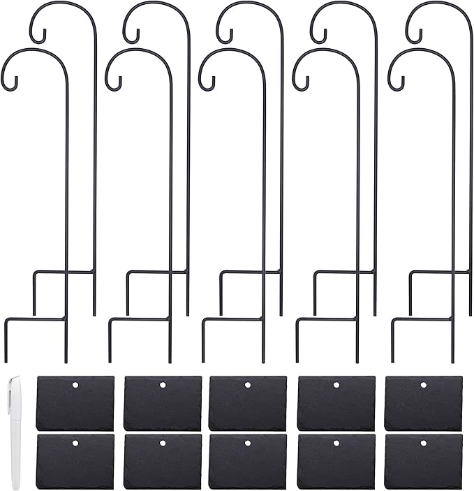FORUP Plant Labels, 10pcs Garden Markers Signs Labels, Weatherproof Reusable Natural Slate Hanging Tags on Stainless Steel Metal Rod for Flower Bed, Pots, Planters