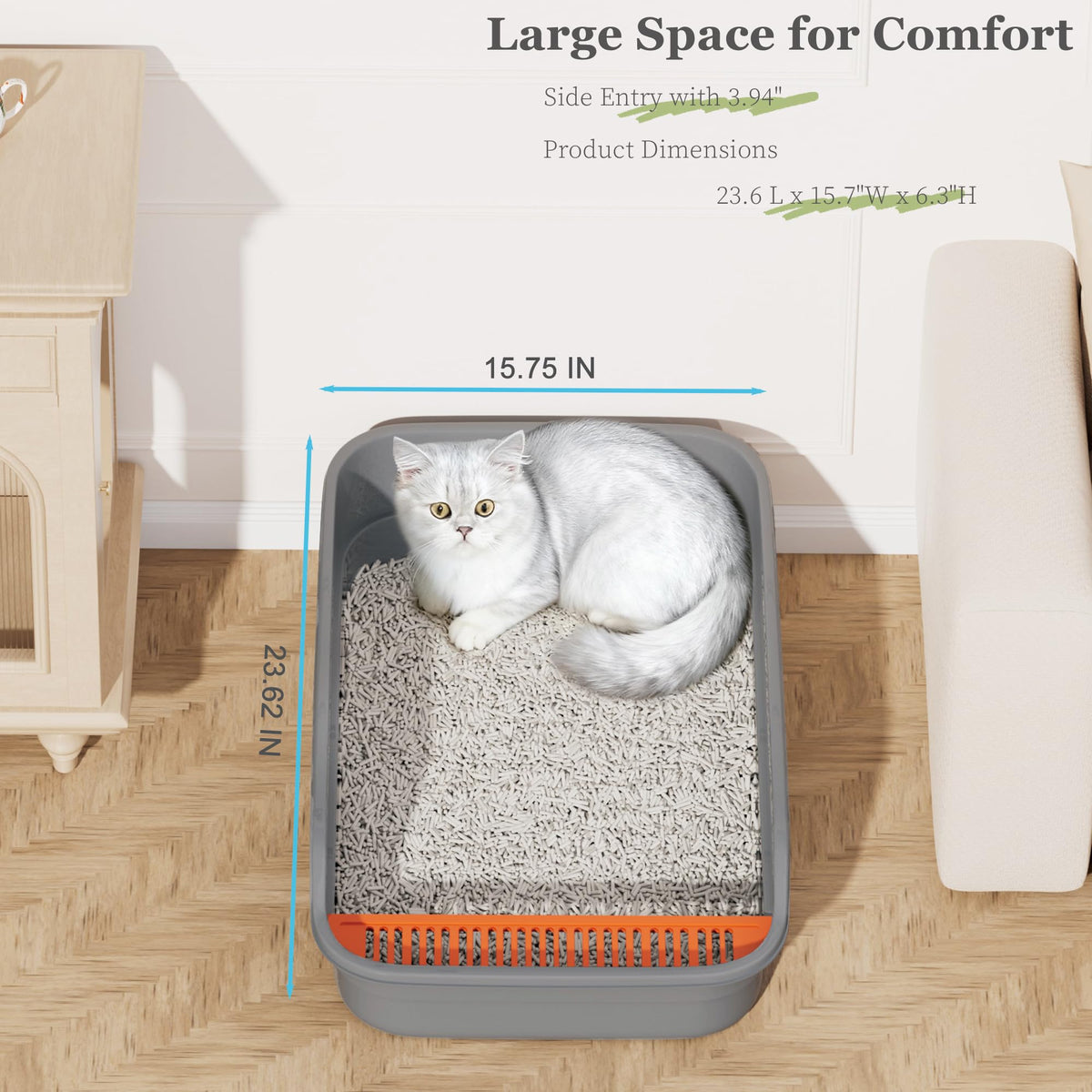 Vealind Extra Large Cat Litter Box with High Sides and Low Entrance