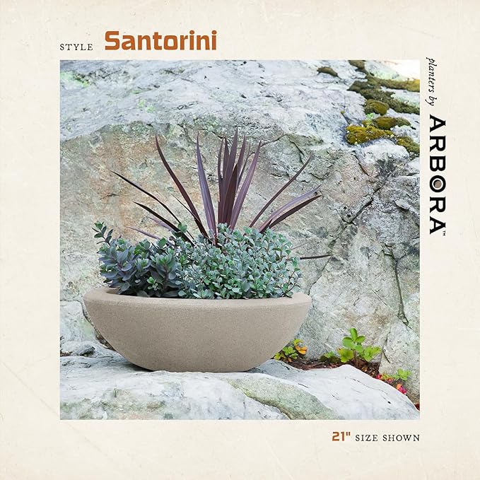 ARBORA 26" Santorini Bowl Polyresin Indoor and Outdoor Planter with Classic Cream Finish - Durable, Weatherproof, Lightweight, Large Plant Pot for Patio, Garden, Deck, Entryway