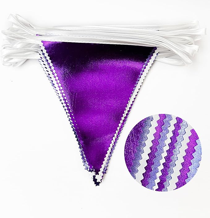 Purple and White Party Decorations Metallic Fabric Ombre Purple White Triangle Pennant Banner Flag Bunting for Graduation Birthday Engagement Wedding Bachelorette Lavender Lilac Violet Party Supplies