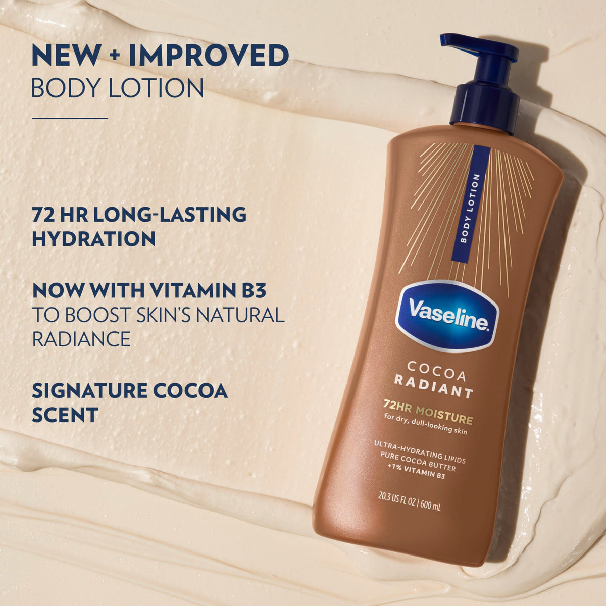Vaseline Cocoa Radiant Body Lotion for Dry Skin + Cocoa Butter 20.3oz 3ct