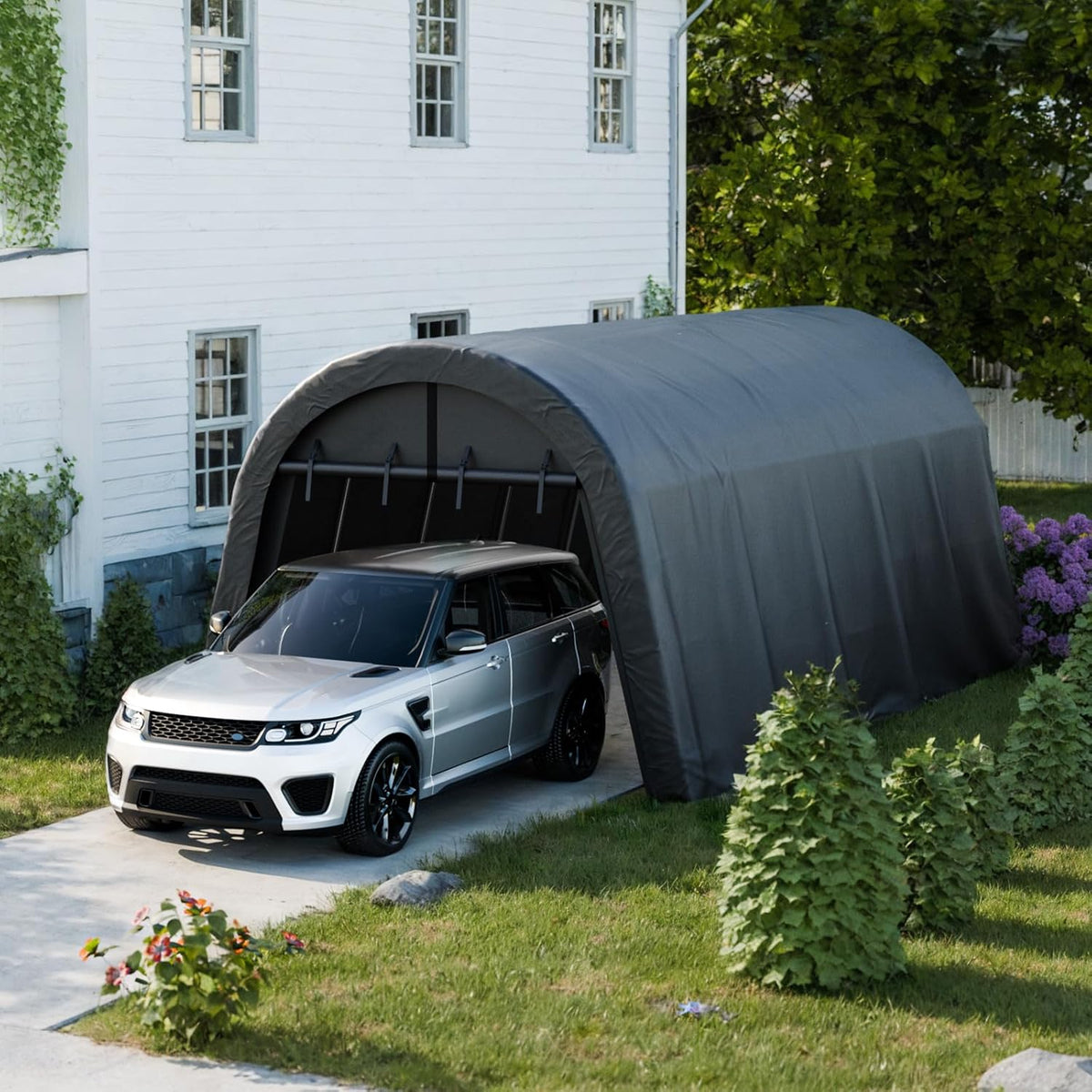 Portable Garage, Carport Canopy 12x20 FT Heavy Duty Car Port with Reinforced All-Steel Frame, Car Tent Garage with Zipper Doors for Outdoor Waterproof and UV Resistant Anti-Snow All Covered Carports