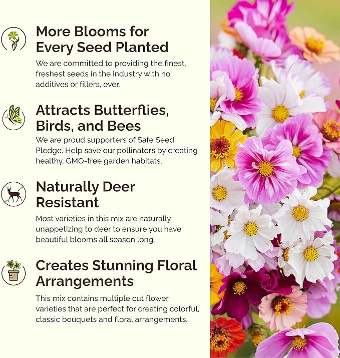 Eden Brothers Cosmic Zen Flower Mixed Seeds for Planting, 5 lb, 2,400,000+ Seeds with Zinnia Dahlia Flowered, Cosmos Sensation | Attracts Pollinators, Plant in Spring, Zones 3, 4, 5, 6, 7, 8, 9, 10