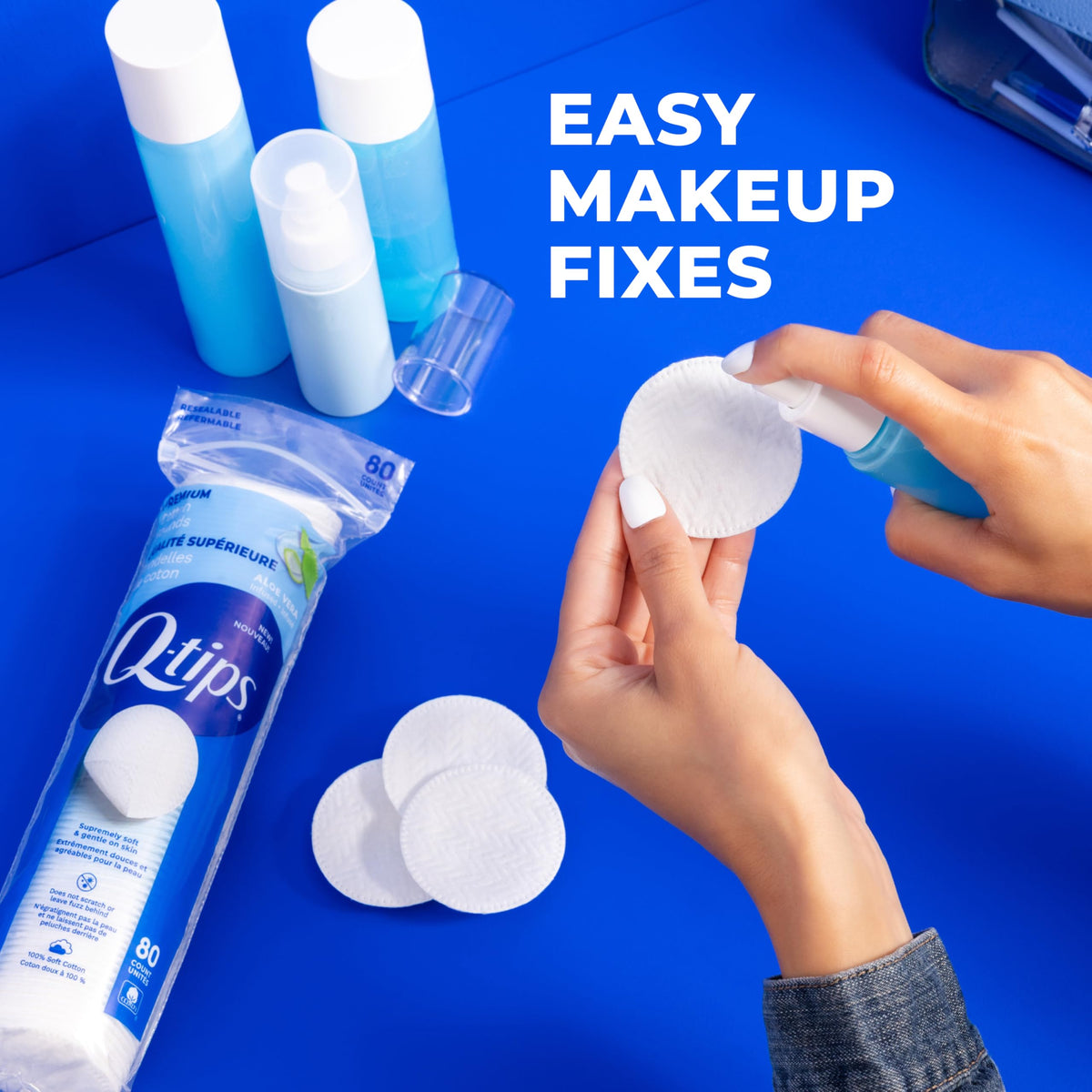 Q-Tips Premium Cotton Rounds for Face, 100% Cotton, Soft Lint Free Makeup Remover Pads, Cleansing Face Pads for Toner, Nail Polish Remover, Skin Care and Beauty Use, 80 Count Per Pack, 6 Pack