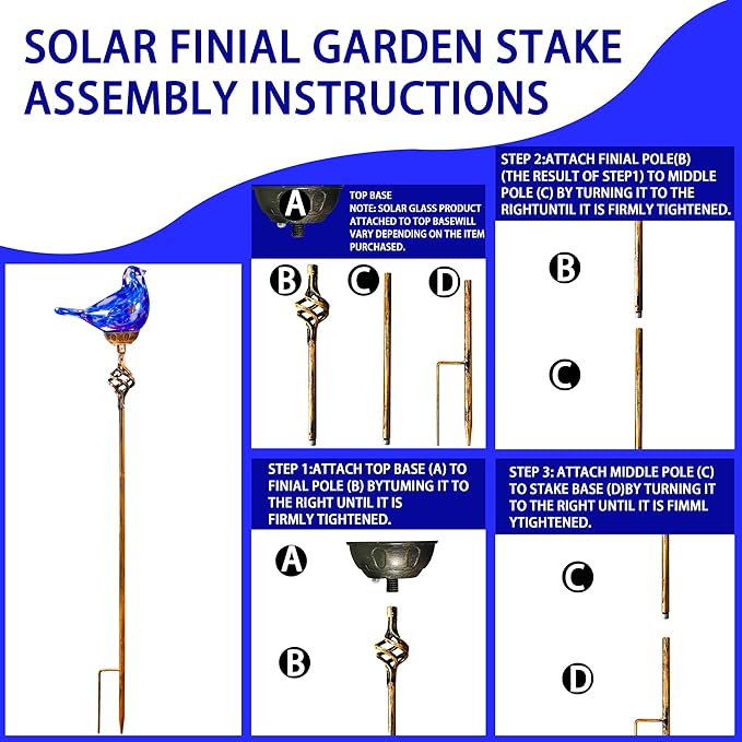 Decorative Solar Lights, Outdoor Solar Bird Stake Lights, Hand Blown Glass Decorative Garden Pathway Lights Outdoor Waterproof Glass Stakes (Dark Blue)
