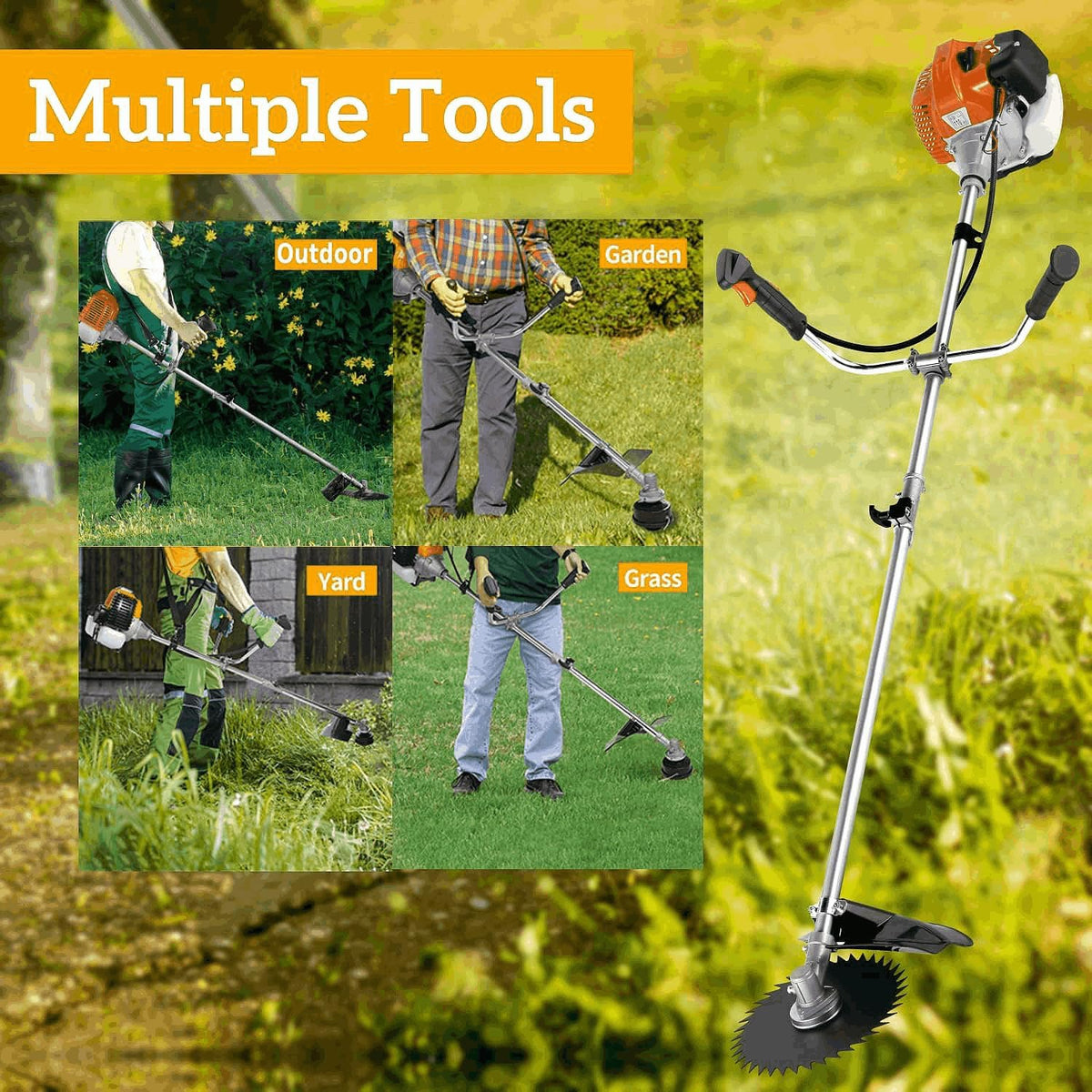 Homdox 58cc 2-Cycle Gas Weed Eater, 4 in 1 Gas Brush Cutter, String Trimmer and Weed Wacker Trimmer for Lawn and Garden Care Trimming, Orange.