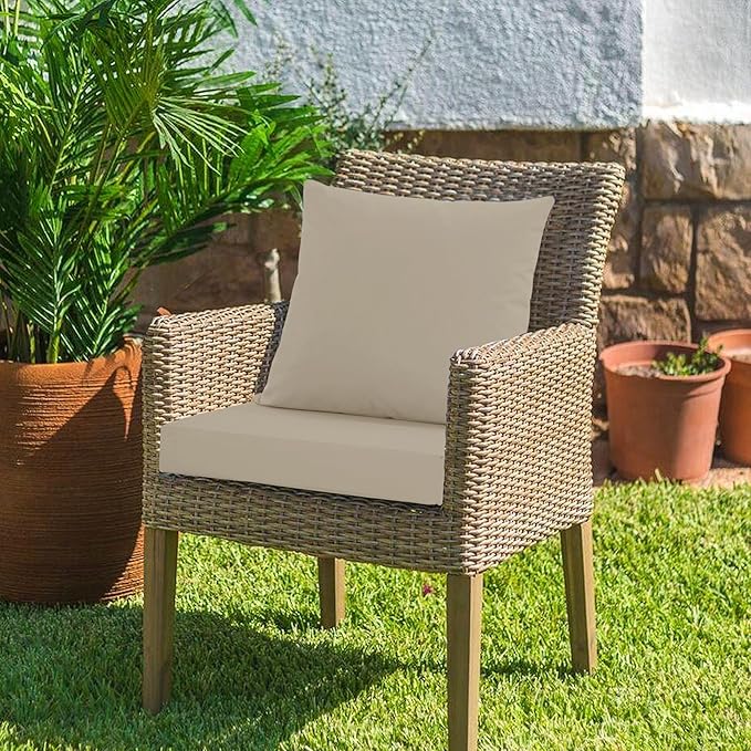 24x24 Inch Outdoor Cushions for Patio Furniture, Waterproof Outdoor Chair Cushions w/Fade-Resistant, Removable & Machine-Washable Covers, Deep Seat Sofa/Couch Pad Replacement – Set of 1/2/4, Cream