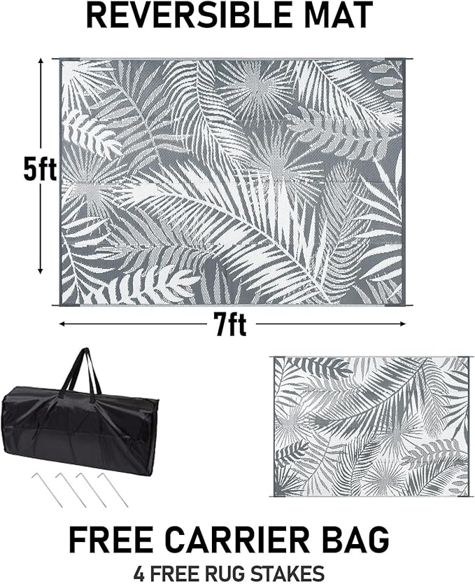 HiiARug Outdoor Rug 5x7Ft Outdoor Plastic Straw Rug Waterproof Outdoor Rugs for Patios Clearance Indoor Outdoor Rug for Patio Decor Porch Camping