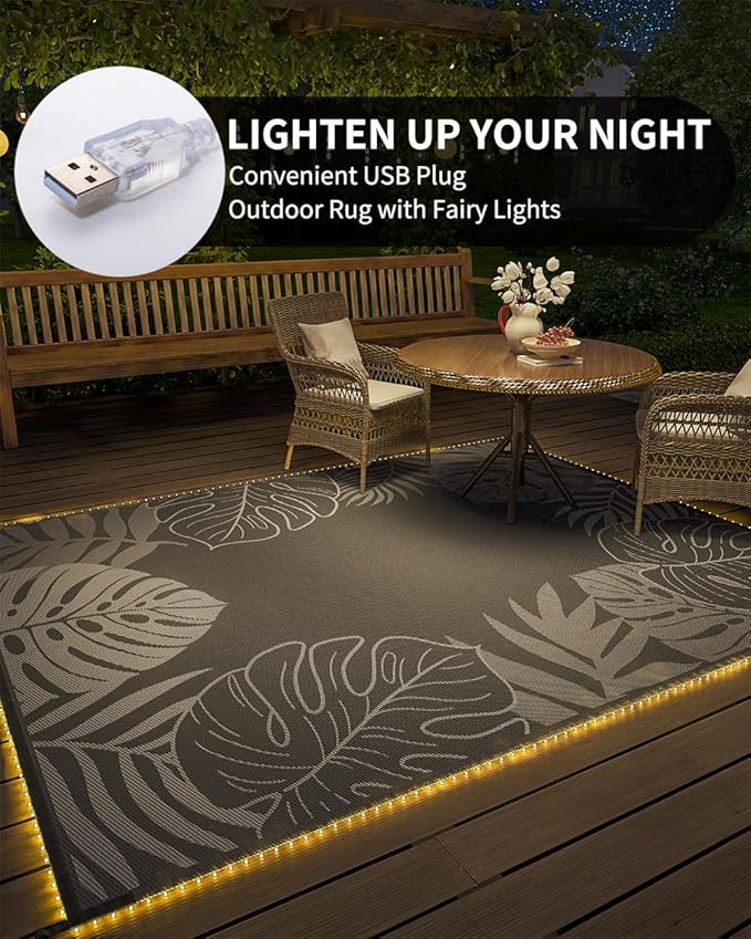 COCOER Tropical Outdoor Rug 6x9 LED Reversible-Waterproof Patio Rug-Quick Dry Outdoor Carpet-Outdoor Area Rugs Indoor Outdoor Rugs-Outside Rug Patio Decor for Porch Deck Balcony Backyard