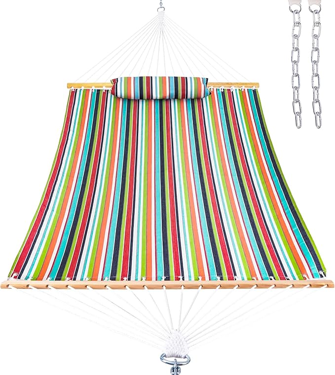 Lazy Daze 12 FT Sunbrella Fabric Hammock with Spreader Bars and Free Pillow Fits for Two Persons, All Weather and Fade Resistant for Patio Yard, 450 lbs Weight Capacity, Carousel Confetti