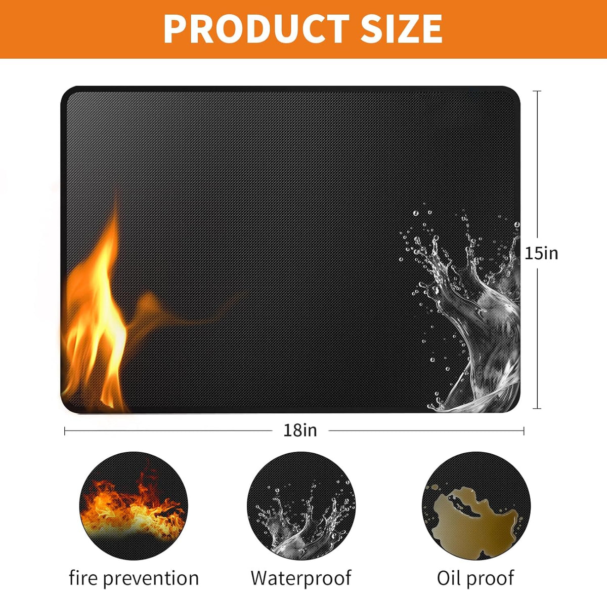 Heat Resistant Grill Mat, 15 x 18 inches Double-sided fireproof and waterproof BBQ protection mat Multi-Purpose for Grills Pizza Ovens Smokers Black