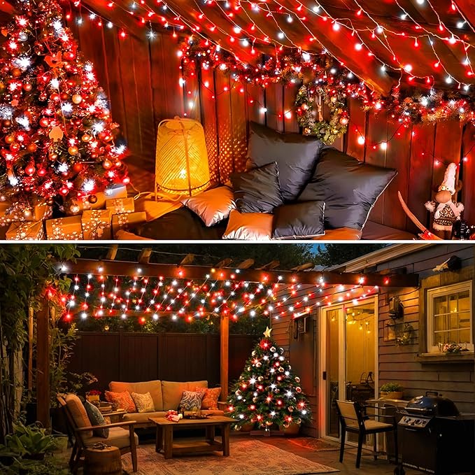 KNONEW 403ft 1000 LED Christmas String Lights Outdoor 8 Modes & Timer Fairy Light Plug in Waterproof for Xmas Yard Tree Wedding Party Holiday Decorations (Red and White)