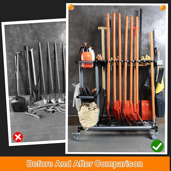 Ultimate Yard Tool Storage Rack with Rolling Casters – Organize All Your Garden Tools Effortlessly