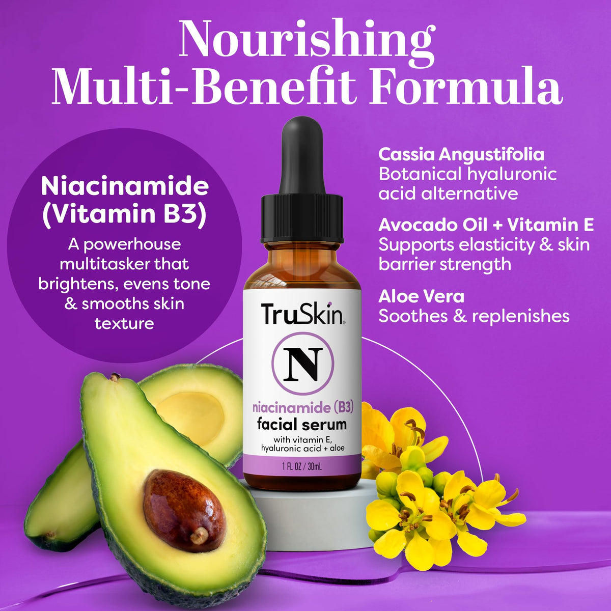 TruSkin Niacinamide Serum for Face with Hyaluronic Acid & Aloe, 1 fl oz