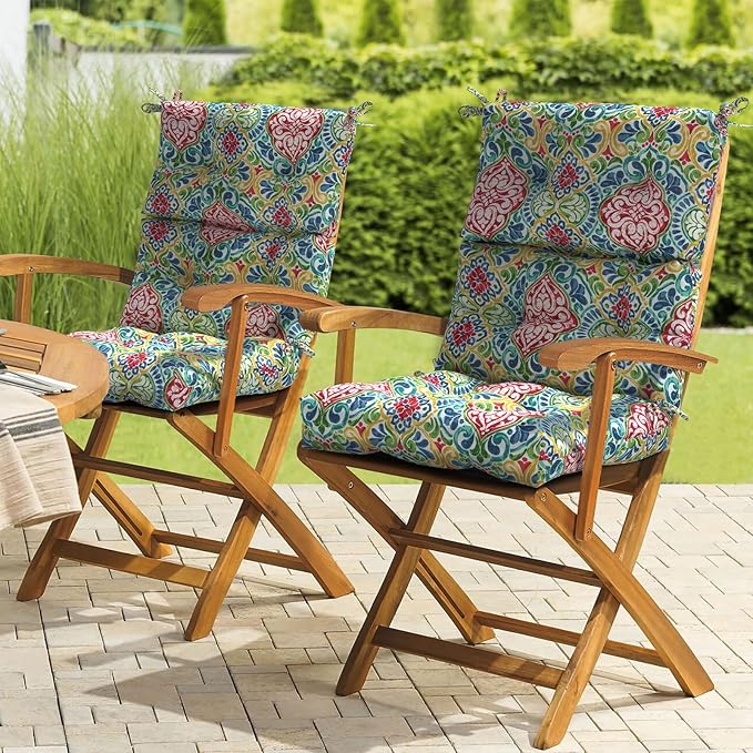 LVTXIII Outdoor Seat/Back Chair Cushion Patio Tufted High Back Cushion, Seasonal Replacement Rocking Chair Cushion with Ties, 22” W x 20D”, Set of 2, Damask Red