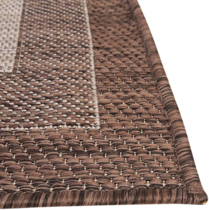 Unique Loom Outdoor Border Collection Area Rug - Soft Border (9' x 12' Rectangle, Brown/ Ivory)
