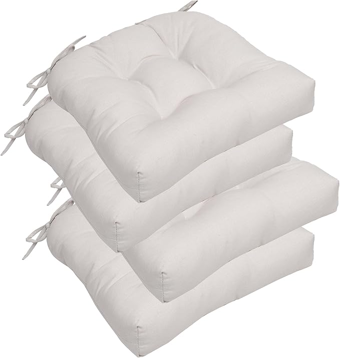 RACE LEAF Patio Chair Cushions 19x19 Inch 4 Pack, Thickened Outdoor Seat Cushions Water Resistant with Non-Slip Ties & Stain Resistant Tufted Design (Beige)