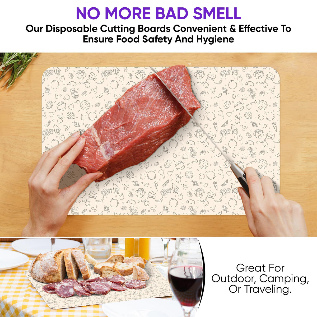 Purple Dot 30 Pc Disposable Cutting Board Sheets - Durable Chopping Board for Meat, Chicken, Fish, Vegetables; Large, Portable, Flexible Cutting Board Mats for Kitchen, Crafts and Art Project, Camping