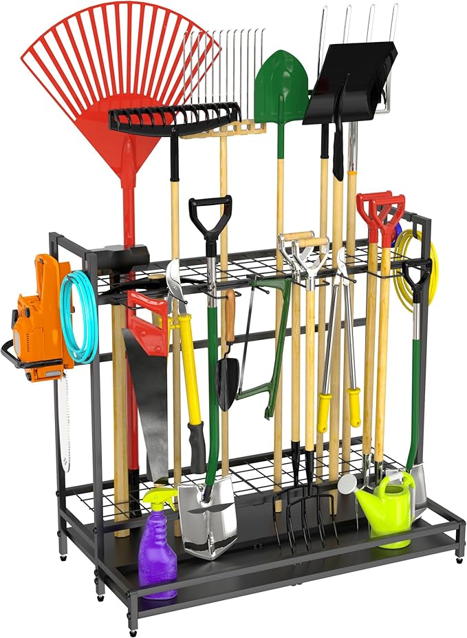 Garden Tool Rack Organizer for Garage Yard Tool Storage, Garden Tools Storage for Organization Black Metal Gardens Tools Holder for Yard Shed Garage