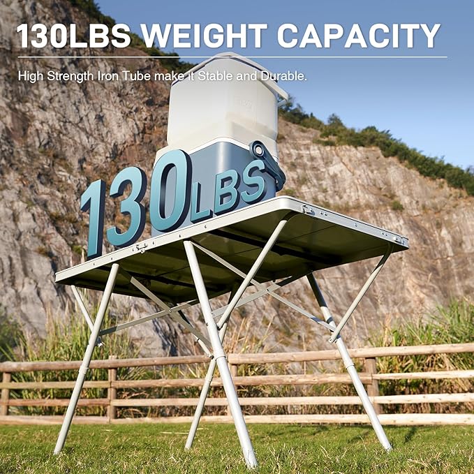 EVER ADVANCED Large Camping Table for 4-6 Person, Portable Folding Aluminum Table with Carrying Handle, Suitable for BBQ, Picnic, Camping and Indoor Use, Support up to 130LBS, Silver