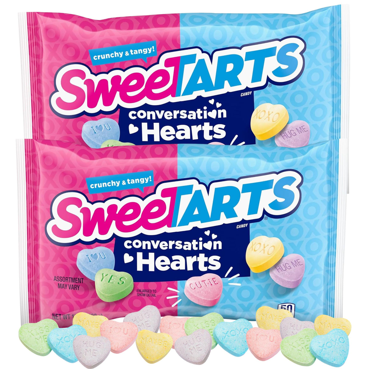 Valentine's Day Conversation Hearts, Assorted Fruit Flavored Sour Candies, Party Favors or Candy Bowl Fillers, 10 Ounces (Pack of 2)