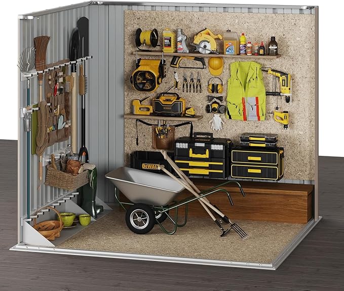 Aoxun 5x3 FT Shed Outdoor Waterproof Storage Shed Metal Garden Shed with Lockable Doors & Slooping Roof for Backyard, Patio, Poolside (Brown)
