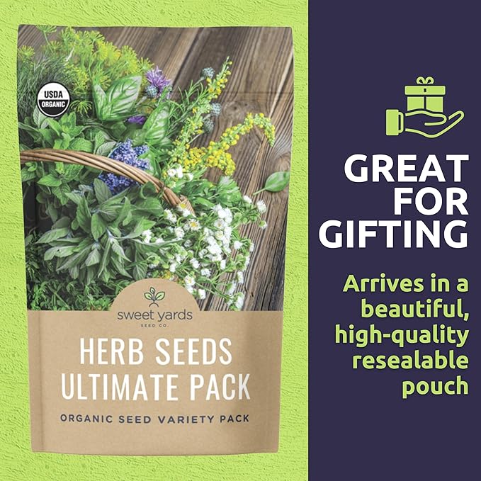 Organic Herb Seeds Variety Pack - 35 Individual Packs - 2025 Season - Basil, Cilantro, Dill, Thyme, Parsley and More! for Indoor & Outdoor Planting (Non-GMO, Certified Organic)