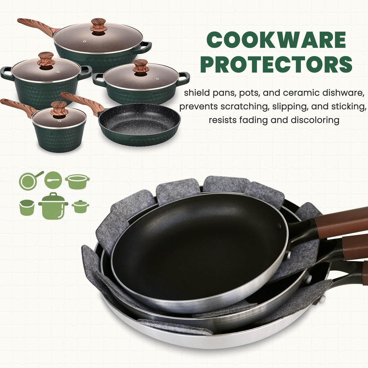 KITLAB Pot and Pan Protectors, Set of 12 and 4 Different Sizes