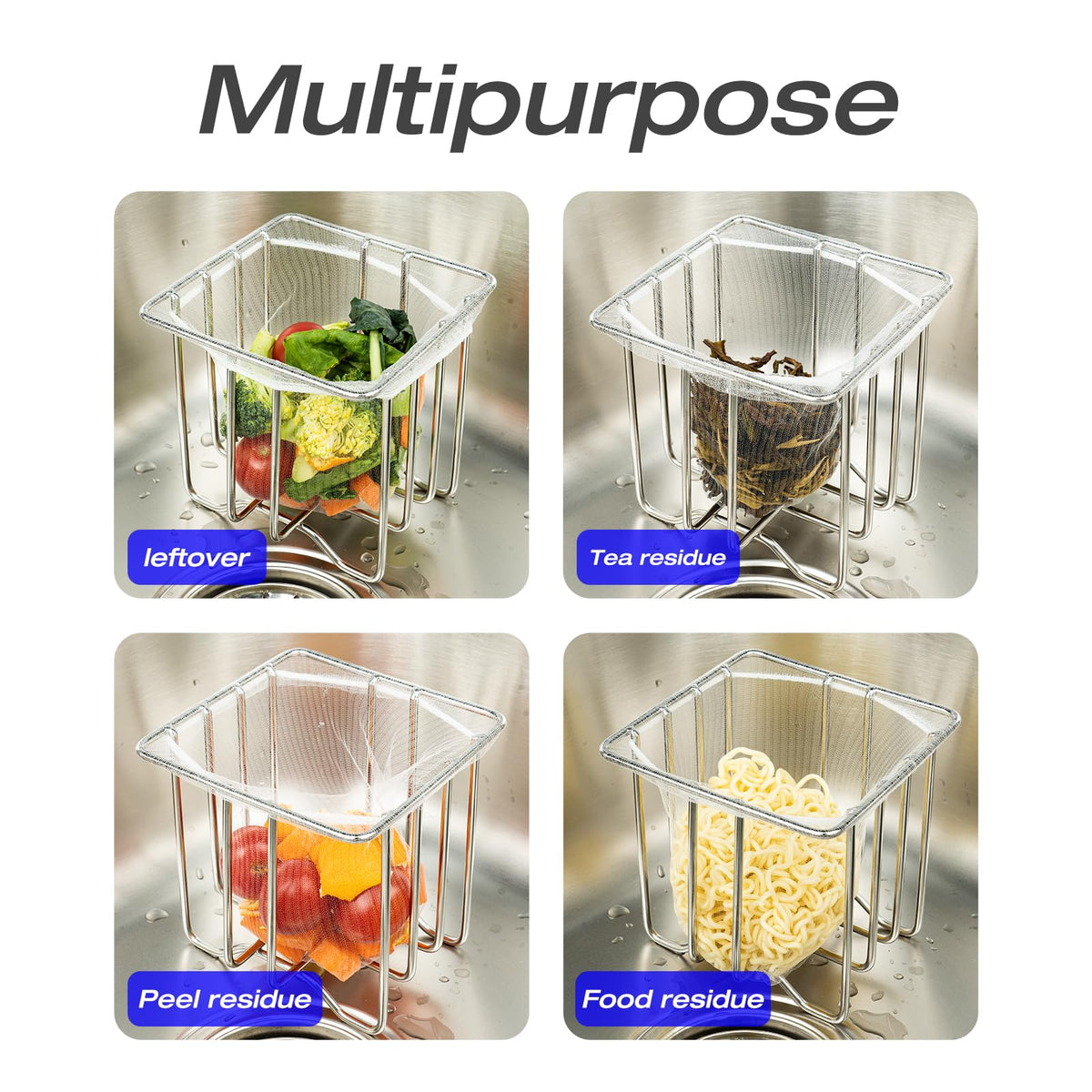 Kitchen Sink Strainer with Sink Basket Holder and 300 Strainer Net Bags