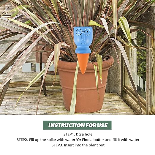 4 Pack Terracotta Watering Spikes, Vacation Self-Watering Planters Devices - Continuous Moisture with Slow Release Watering System - Perfect for Indoor Outdoor Plants (Big Head)