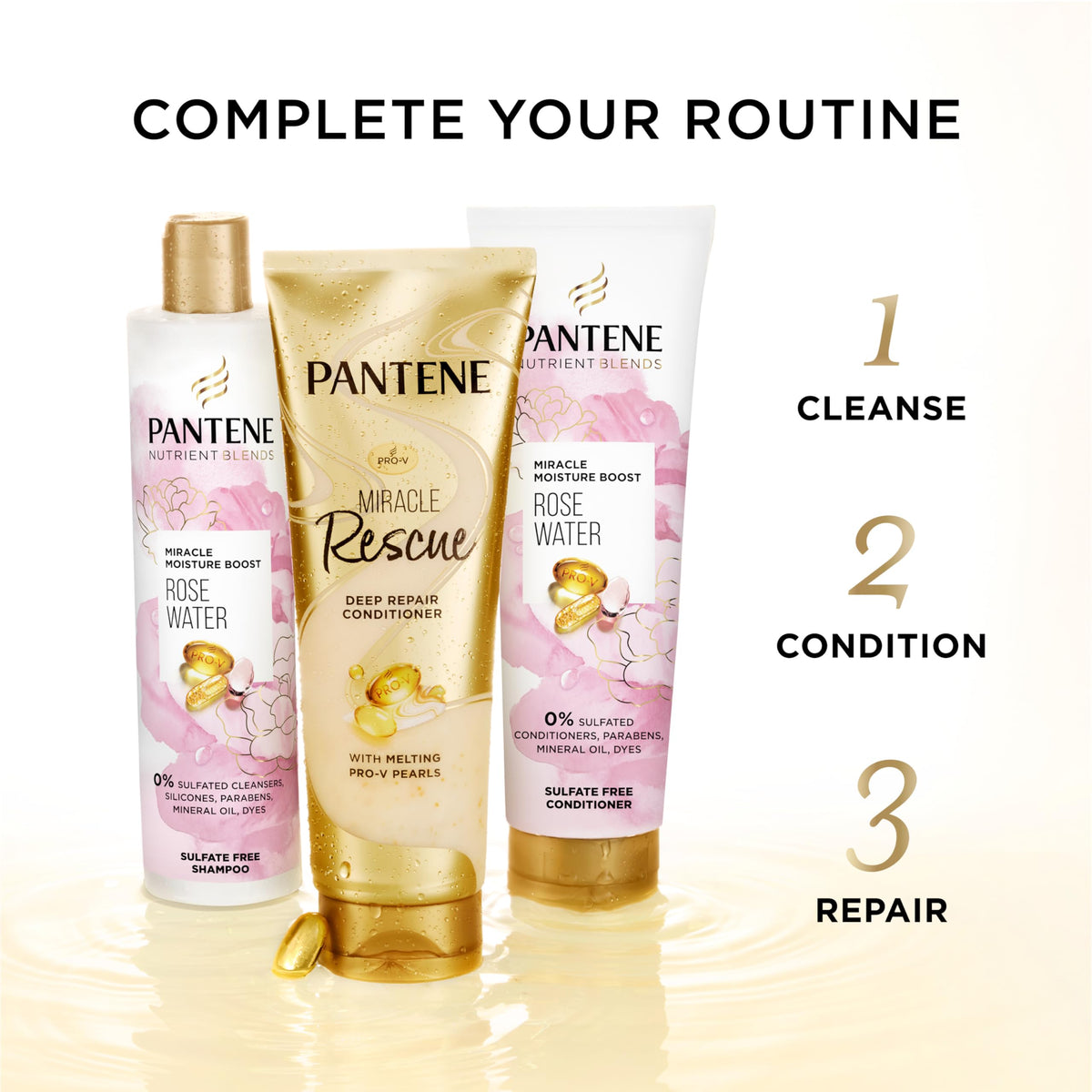 Pantene Nutrient Blends Miracle Moisture Boost Rose Water Shampoo & Conditioner Dual Pack for Dry Hair, Sulfate Free